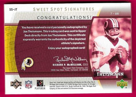 Joe Theismann 2004 Sweet Spot Signatures SS JT GOLD AUTO D 21 100 EBay