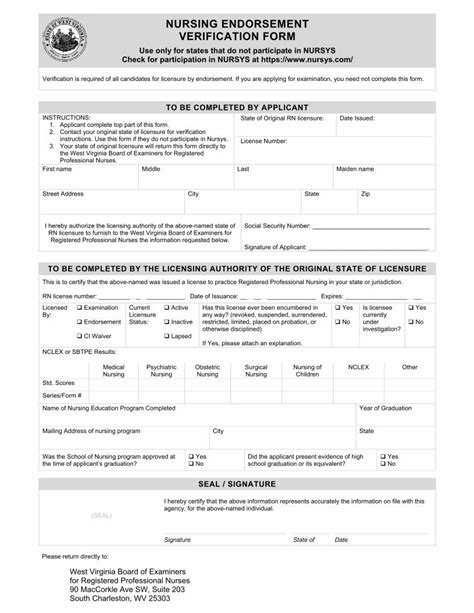 PDF NURSING ENDORSEMENT VERIFICATION FORM Wvrnboard Wv Gov Forms