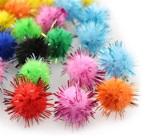 Xgng 200pcs 12 Multicolor Cat Balls Toys Assorted Pompoms Fuzzy Pom Poms Glitter