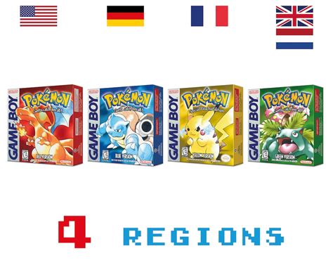 Pokemon Red Blue Yellow Green 4 Boxes for Game Boy Nintendo 4 Regions HQ Inner Trays & Protector ...