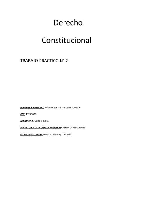 Tp Trabajo Practico N Derecho Constitucional Trabajo Practico N