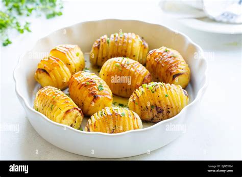 Top View On A Traditional Swedish Dish Hasselback Potatoes With