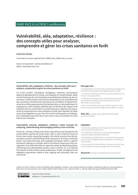 Pdf Vuln Rabilit Al A Adaptation R Silience Des Concepts Utiles