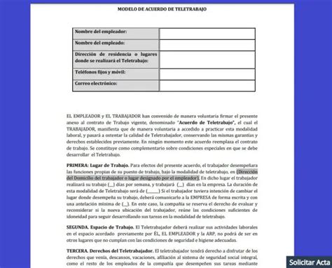 Modelo Para Solicitar Teletrabajo En España Solicitar Acta