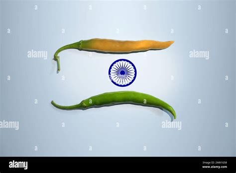 Creative Concept Of Indian Tricolor Flag Created Using Green Chilly And