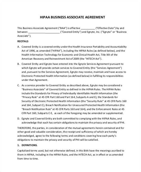 Business Associate Agreement Hipaa Template