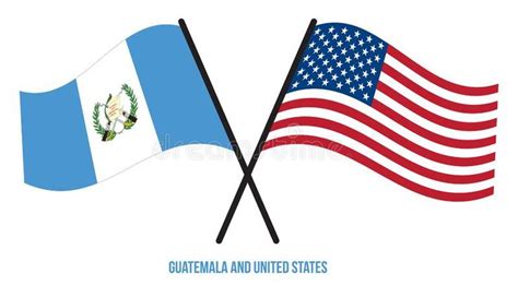 Guatemala And United States Flags Crossed And Waving Flat Style