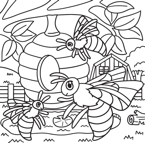 Abeilles Avec Une Page De Coloriage De Ruche Pour Les Enfants