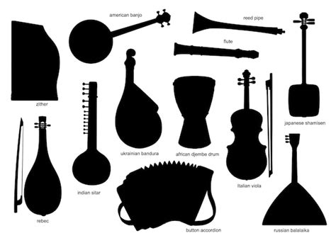 Instrumentos Musicales Vector Siluetas Negras Vector Premium