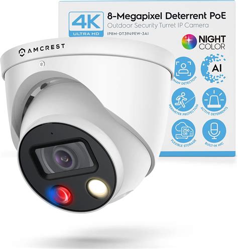 Amcrest UltraHD 4K 8MP IP POE AI Camera 4K 30fps 98ft Night Color