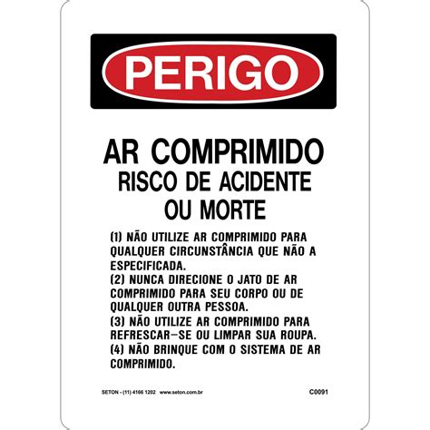 Placa De Perigo Ar Comprimido Risco De Acidentes Ou Morte