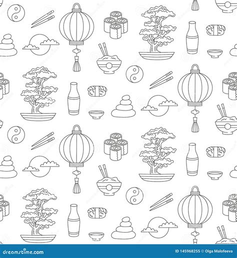 Japan Doodle Seamless Vector Pattern Stock Vector Illustration Of