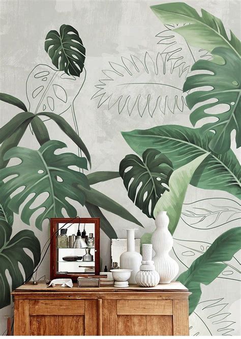 Southeast Asian Rainforest Plant Wall Murals Wall Decor Green Leaves