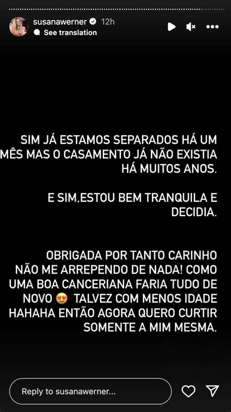 Após tentativa de reconciliação Susana Werner anuncia separação