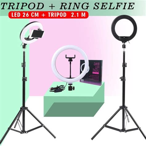 TRIPOD Handphone 2 Meter Ring Light Selfie LED 26 Cm Free Holder