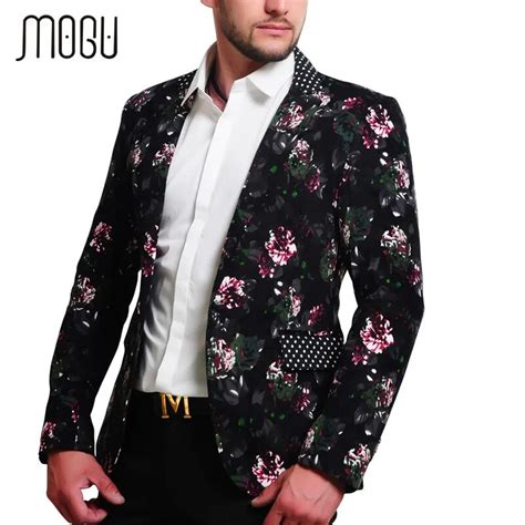 Mogu 2017 Mens Floral Blazer 100 Cotton Flower Print Blazers For Men Large Size Slim Fit Blazer