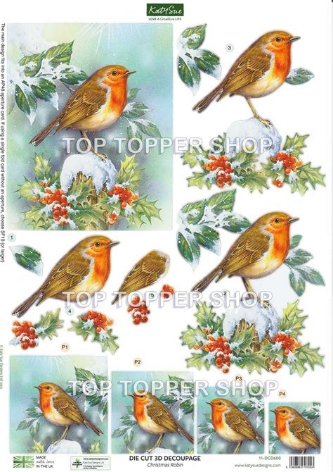 Christmas Robin A4 Die Cut Christmas Decoupage Sheet Katy Sue Designs