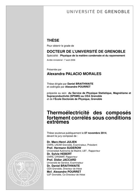 PDF Thermoélectricité des composés fortement corrélés sous conditions