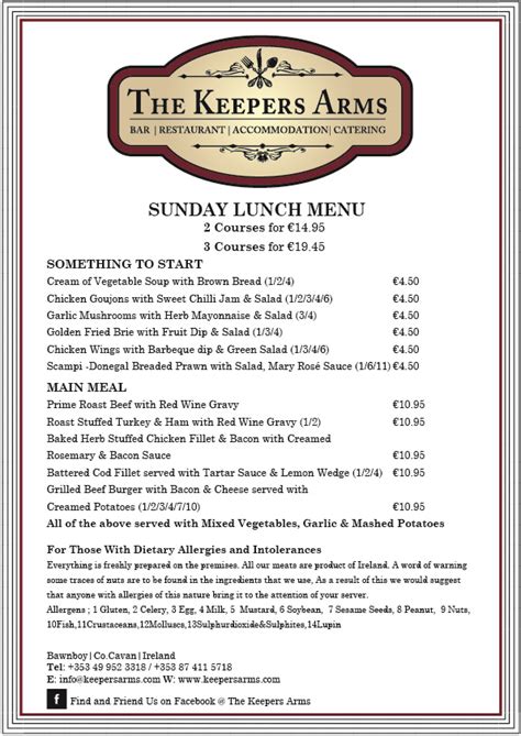 Sunday Lunch Menu-01 - The Keepers Arms