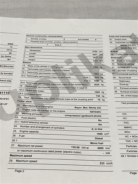 Bmw Ec Certificate Of Conformity En 01990038494 Original Ebay