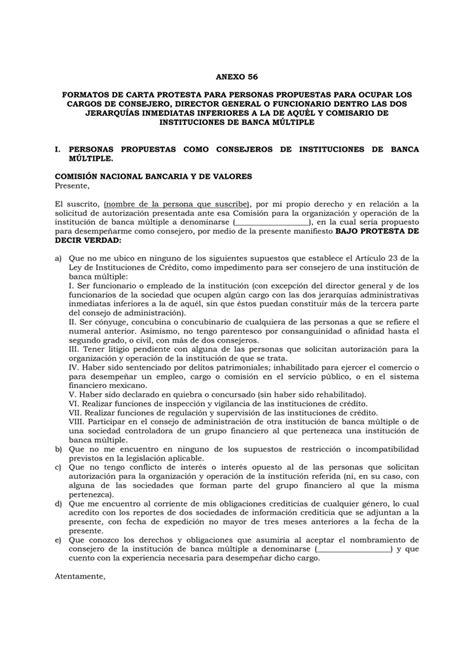 ANEXO 56 FORMATOS DE CARTA PROTESTA PARA PERSONAS