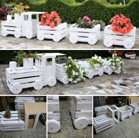 Wooden Train Garden Planter Made With Crates Video Tutorial Backyard