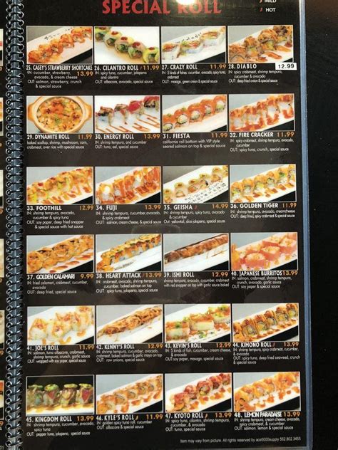 Menu at Sushi Kingdom restaurant, Ontario