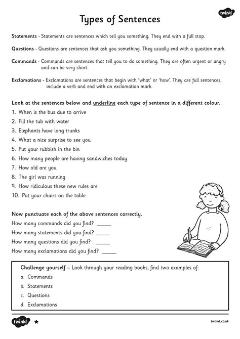 3 Types Of Sentences Worksheet K5 Learning Worksheets Library