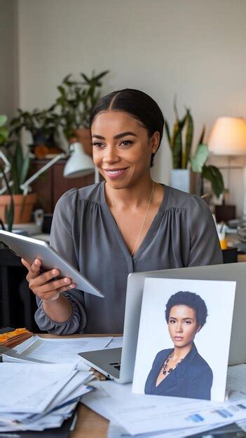 Laptop Tablet And Portrait Of Black Woman In Office With Notes Planning Or Happy Corporate