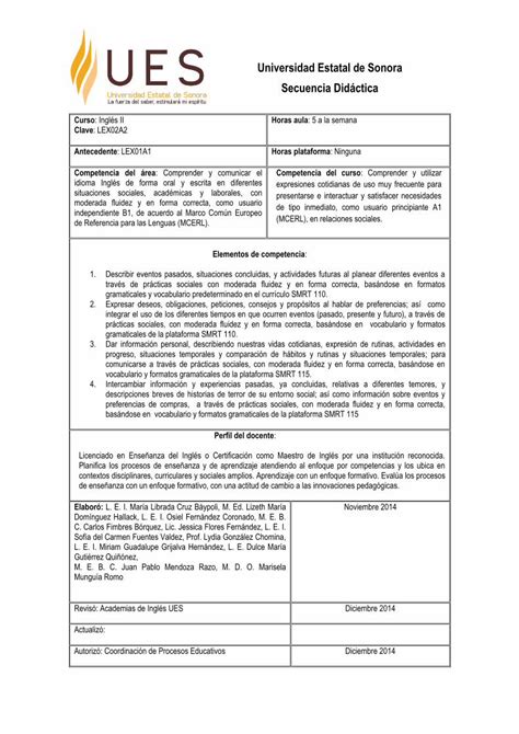 Pdf Universidad Estatal De Sonora Secuencia Did Ctica Secuencia