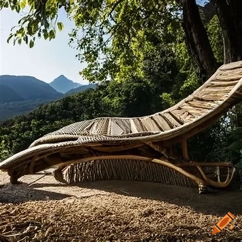 Front View Of A Long Rattan Lounge Chair For Sunbathing