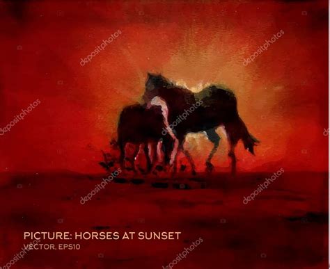 Oil painting of horses at sunset Stock Vector Image by ©Krasnoshchok #77314062