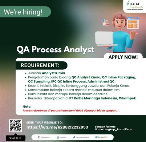 QA Process Analyst PT Kalbe Morinaga Indonesia Cikampek IKA UM