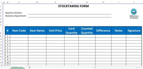 Stocktaking Template Excel with Instructions | Free Printable