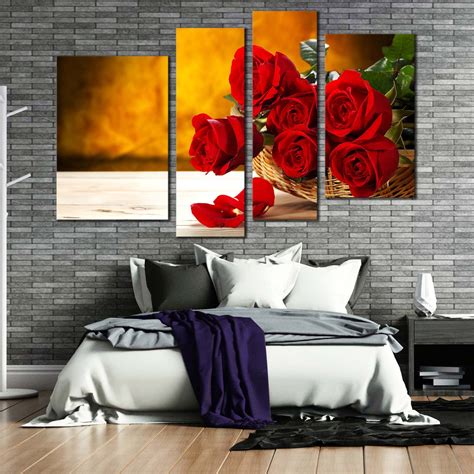 Rose Floral Canvas Wall Art Fresh Red Rosses Multi Canvas Brown Back