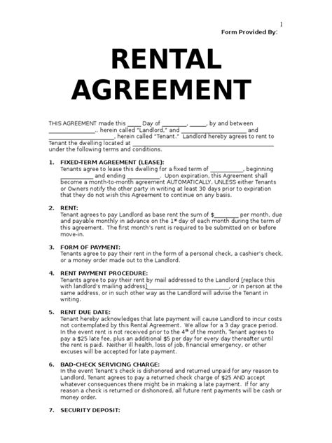 Rental Agreement Template 2 Lease Leasehold Estate