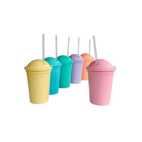 AMARILLO Vaso Milkshake De Plastico Con Tapa Para Sorbetes Polimero 300