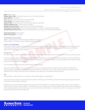 Fillable Online Housing K State Jardine Sample Agreement Kansas State