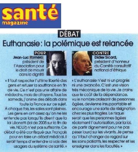 Débat dans Santé Magazine sur l euthanasie Le blog de Jean Luc ROMERO