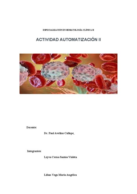 Automatizacion Especializaci N En Hematolog A Cl Nica Ii Actividad