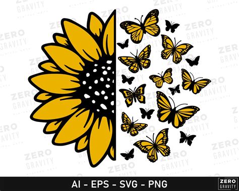 Sunflower Svg With Butterflies For Shirts Mugs Sweatshirt Etsy