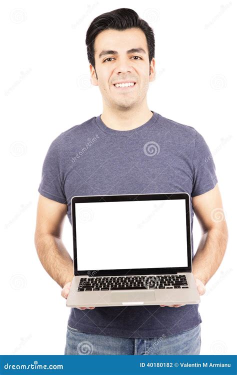 Man Holding A Laptop Stock Photo Image Of Person Confident