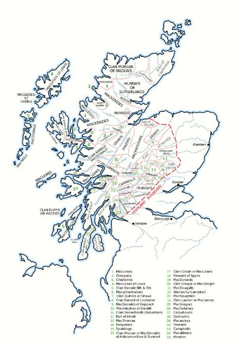 12x17 Scottish Clan Map Showing The Clans Of Scotland Highland Poster