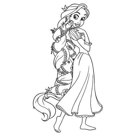 Раскраска Рапунцель с красивой косой распечатать или скачать