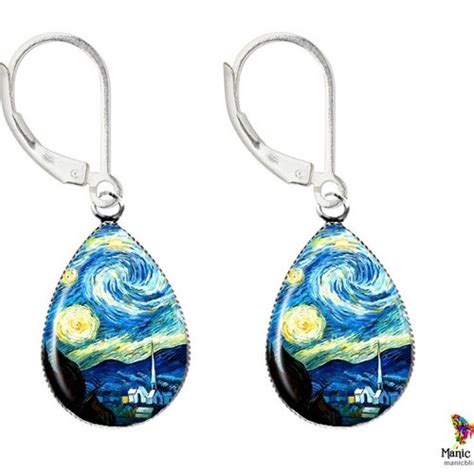 Van Gogh Starry Night Earrings Solid Sterling Silver Etsy