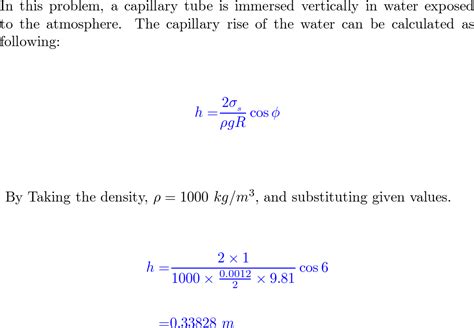 A Capillary Tube Of Mm Diameter Is Immersed Vertically I Quizlet