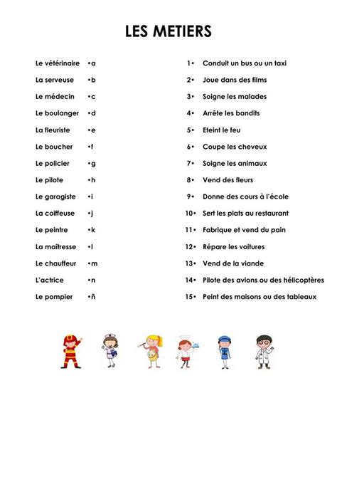 Les métiers exercise for 2º 3º ESO Learning french for kids French