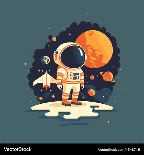 Cute astronaut in the space with planet background