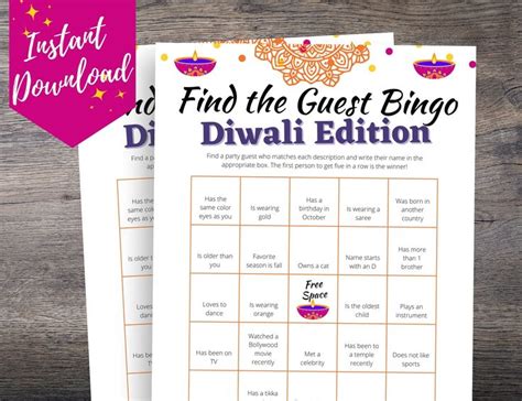 Diwali Find The Guest Bingo Game Diwali Human Bingo Game Diwali