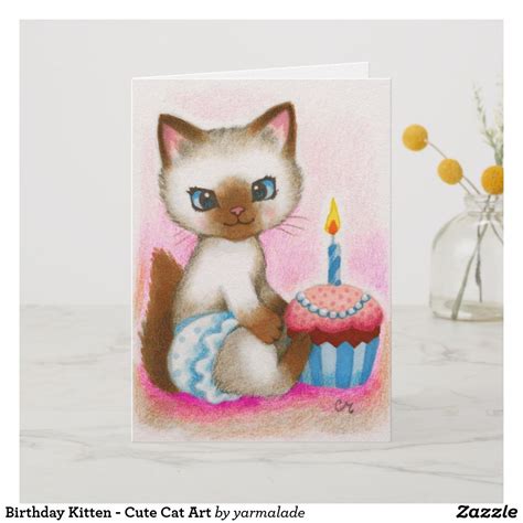 Birthday Kitten — Cute Cat Art Card | Zazzle | Kittens cutest, Kitten ...